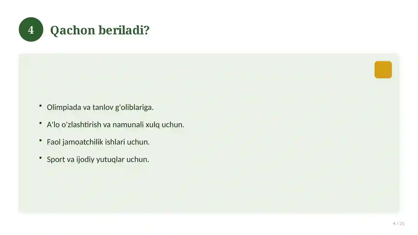 Faxriy yorliq fan olimpiadasi g'olibiga 4