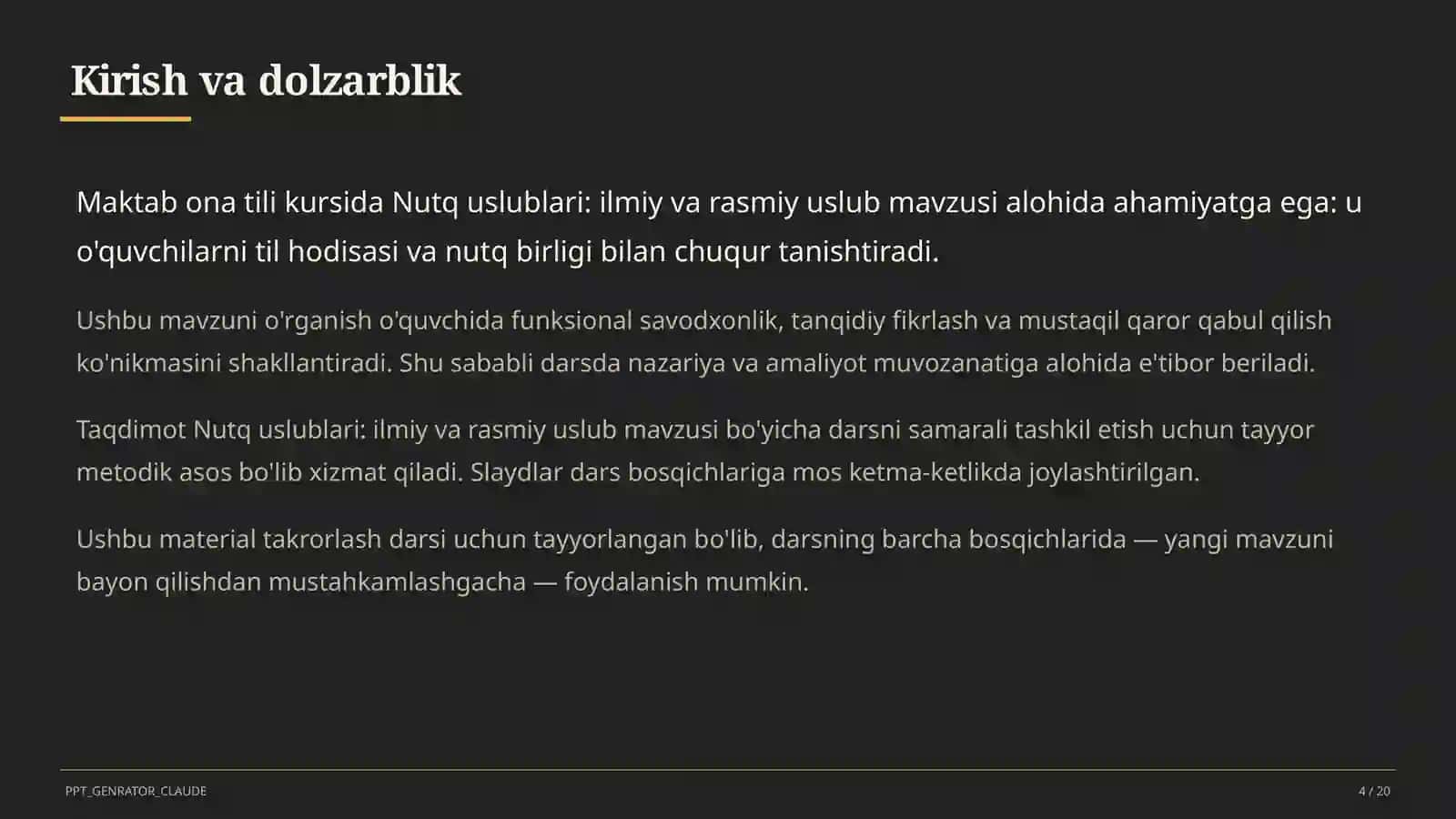 Nutq uslublari: ilmiy va rasmiy uslub (10-sinf) 4