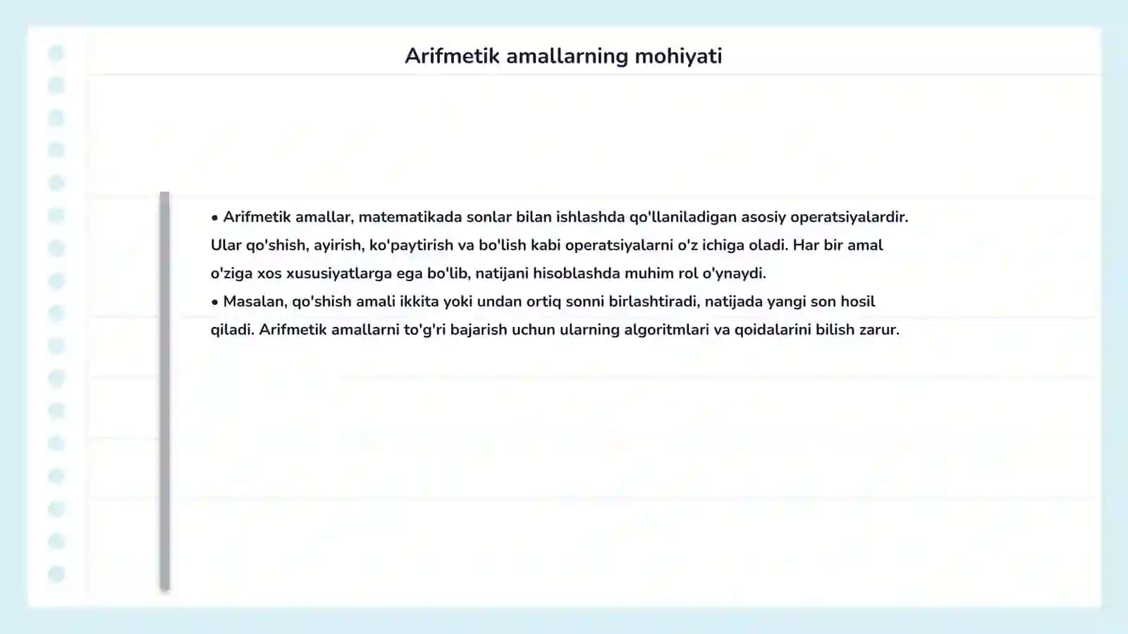 O'nli sanoq sistemasidagi nomanfiy butun sonlari arifmetik amallarning algoritimi 4