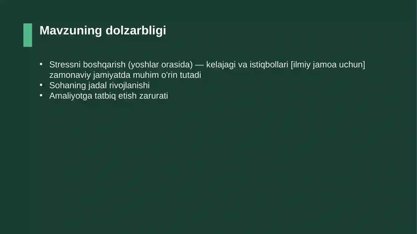 Stressni boshqarish (yoshlar orasida) — kelajagi va istiqbollari [ilmiy jamoa uchun] 4