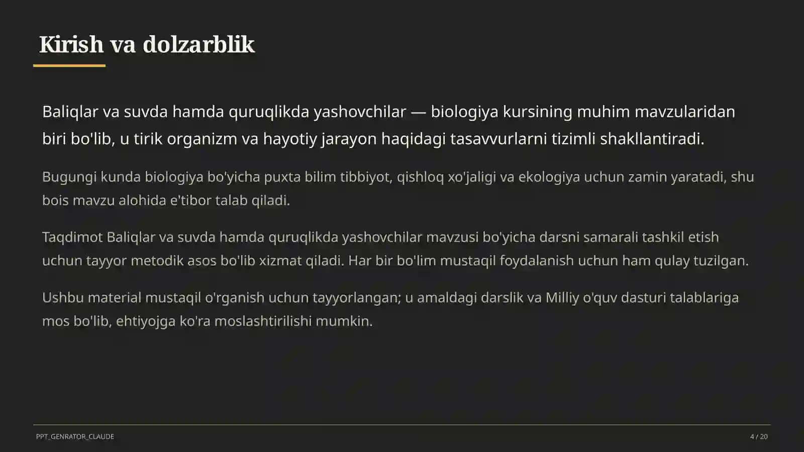 Baliqlar va suvda hamda quruqlikda yashovchilar (7-sinf) 4