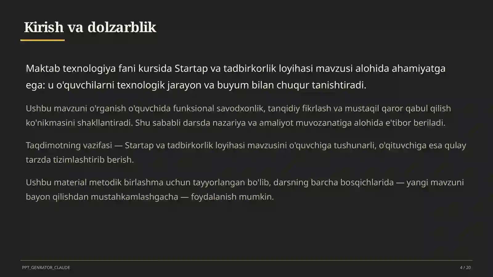 Startap va tadbirkorlik loyihasi (11-sinf) 4