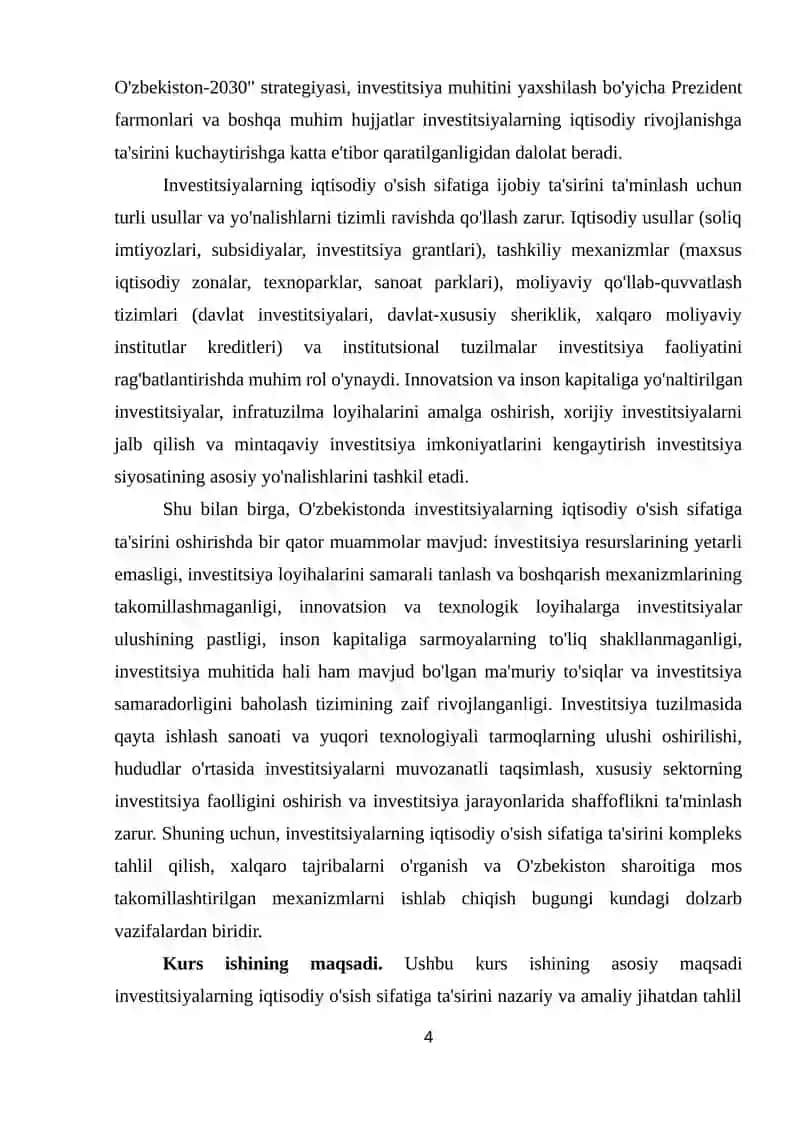 Investitsiyalarning iqtisodiy o'sish sifatiga tasirini oshirishning nazariy asoslarini takomillashtirish 4