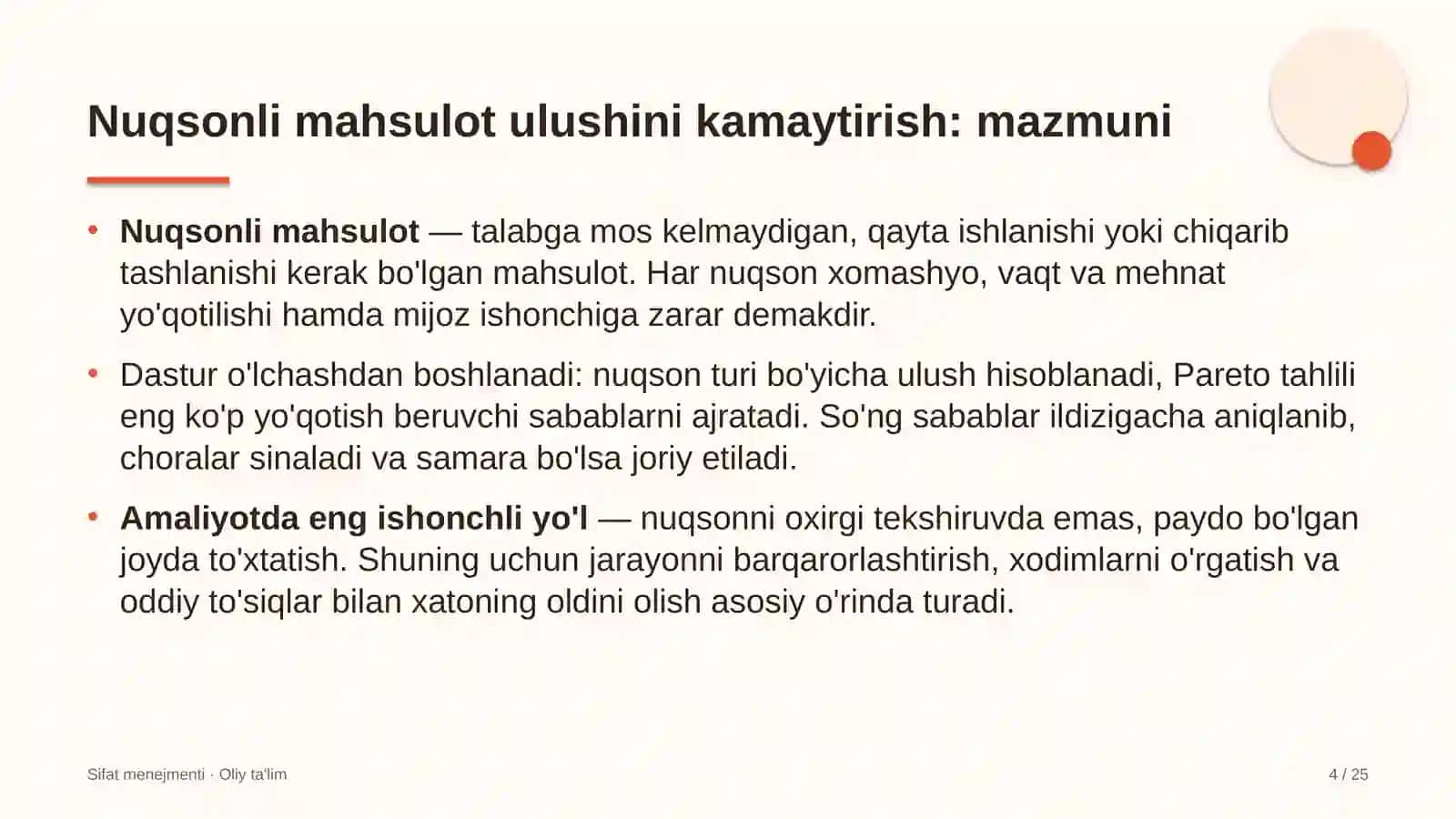 siyosiy partiyalarda nuqsonli mahsulot ulushini kamaytirish dasturini amalga oshirish 1711 4
