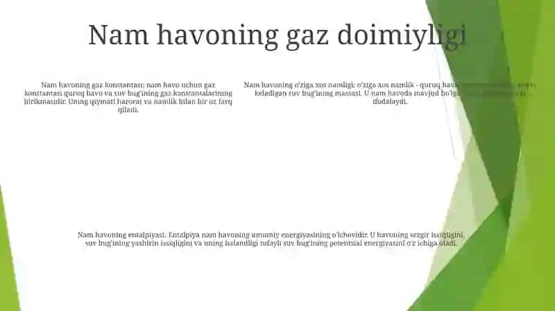 Nam Havoning Zichligi Gaz Doimiysi Va Entalpiyasi 4