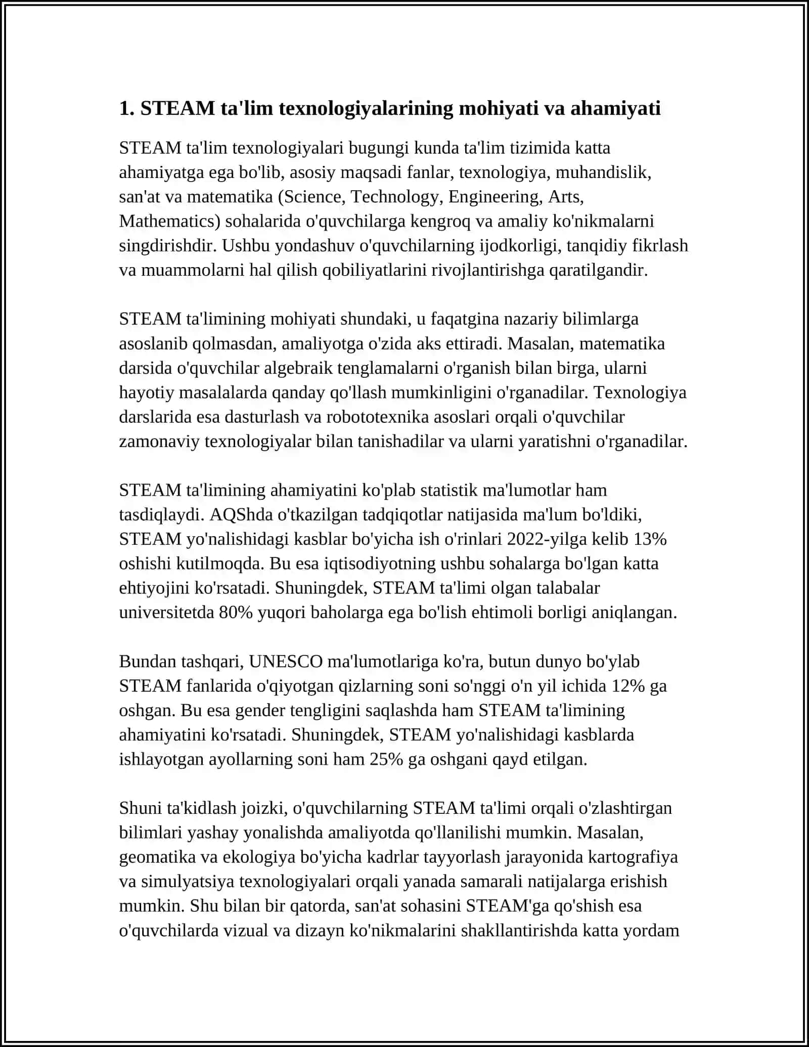 ILK QADAM DAVLAT DASTURIDA MAKTABGACHA YOSHDAGI BOLALARGA STEAM TA'LIM TEXNOLOGIYASIDA TA'LIM TARBIYA BERISH MASALALARI 4