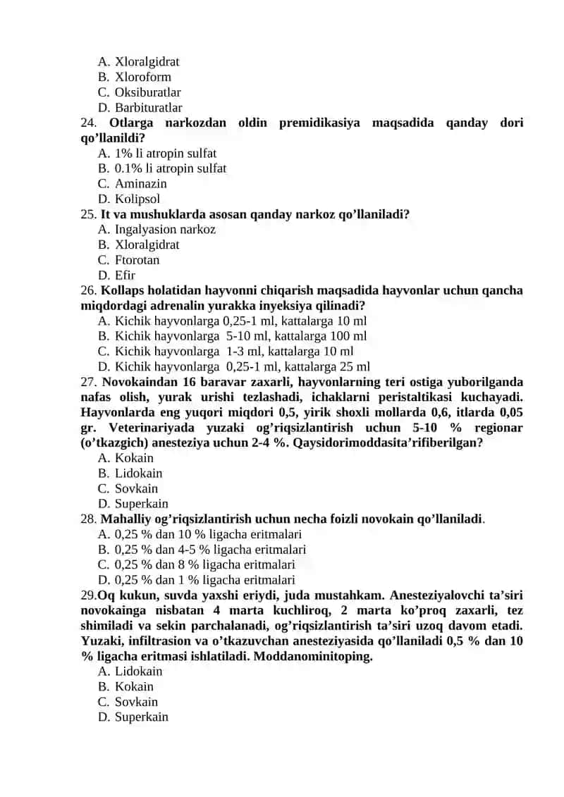 OPERATIV XIRURGIYA VA ANESTEZIOLOGIYA FANIDAN TEST SAVOLLARI 4