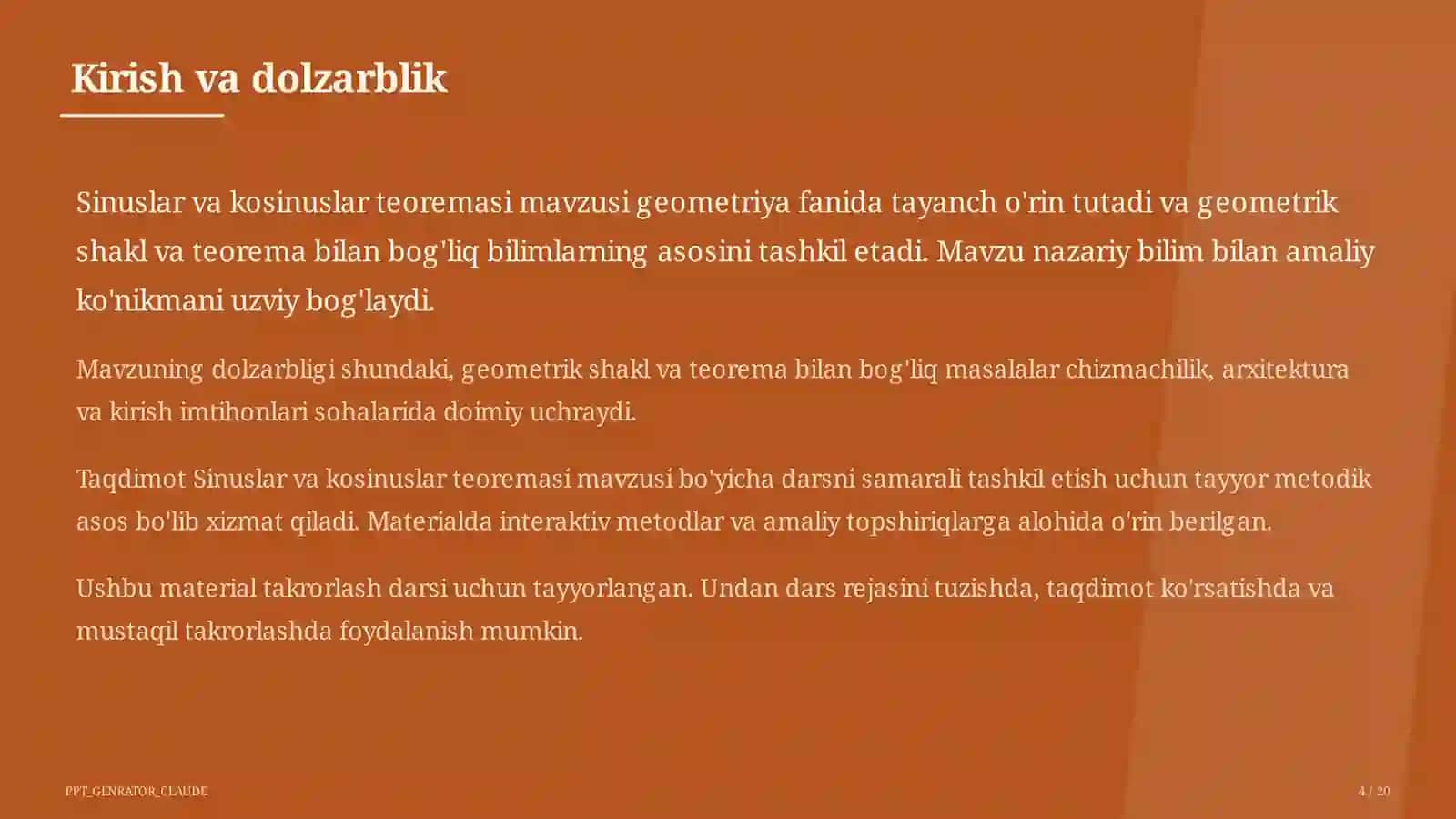 Sinuslar va kosinuslar teoremasi (9-sinf) 4