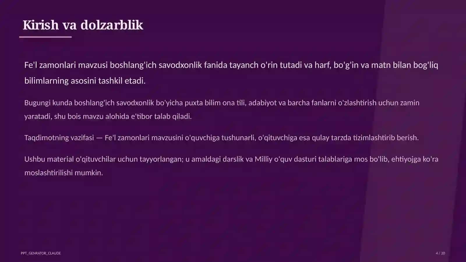 Fe'l zamonlari (4-sinf) 4