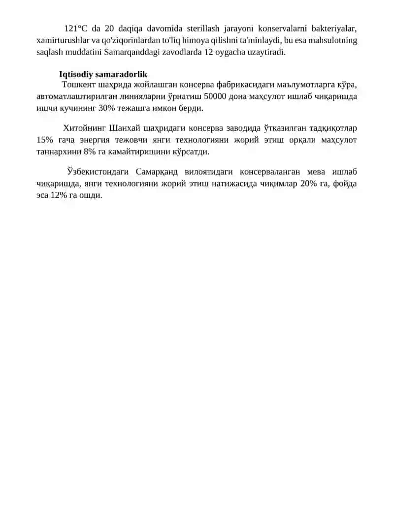 Oziq ovqat kanservasi texnologik amalyot hisoboti 4