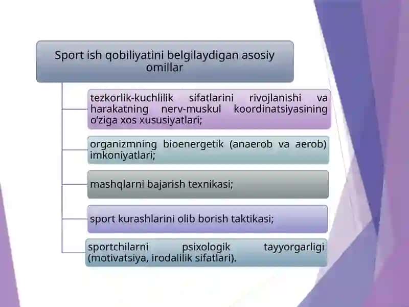 Sport ish qobiliyatining biokimyoviy omillari. Sportchilarning tezkorlik-kuchlilik sifatlari va chidamkorligining biokimyoviy asoslari. Sportchilar ovqatlanishining biokimyoviy asoslari 4