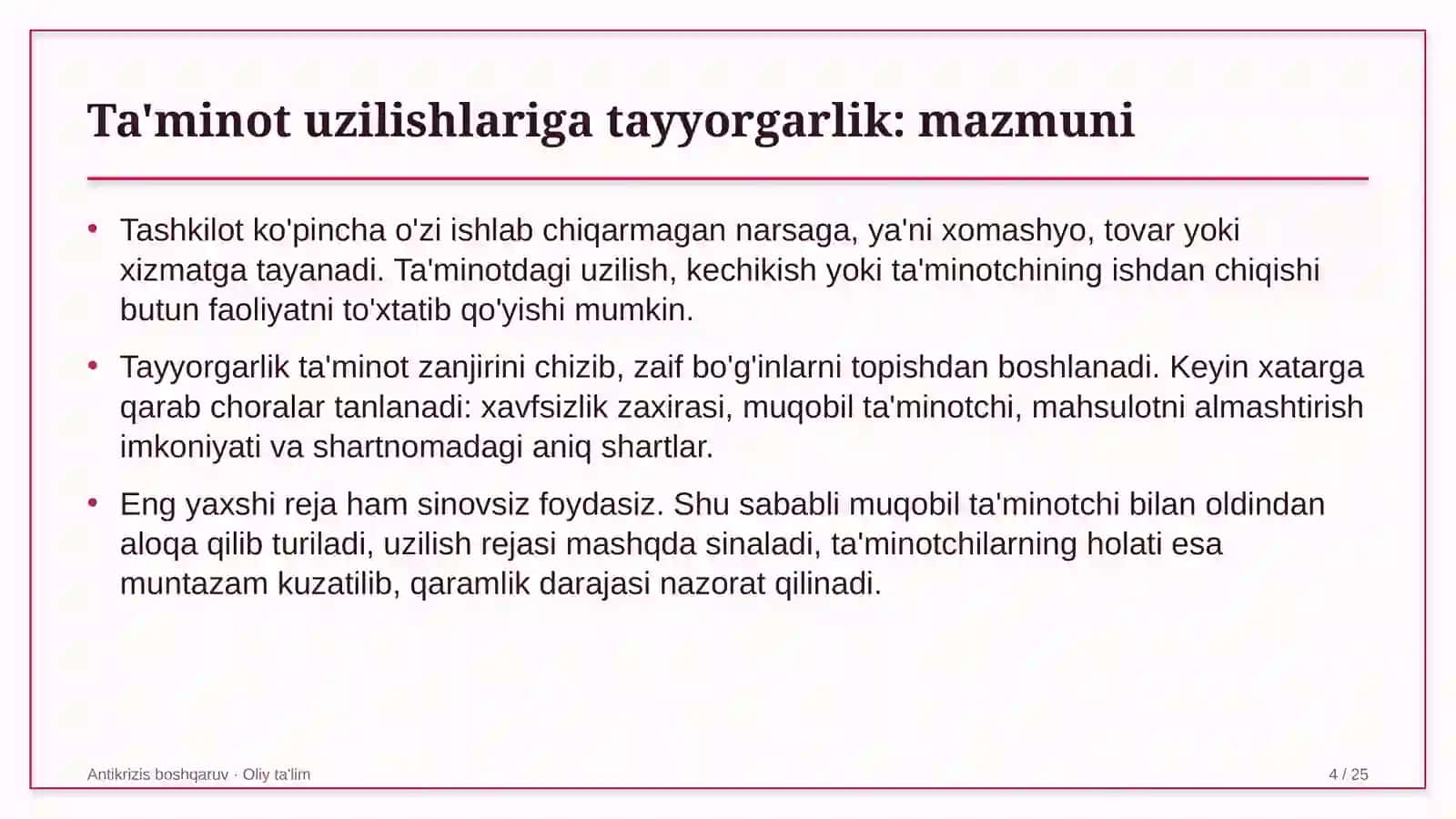 Yo'l harakati xavfsizligi xizmatida ta'minot uzilishlariga tayyorgarlikni ta'minlash 4