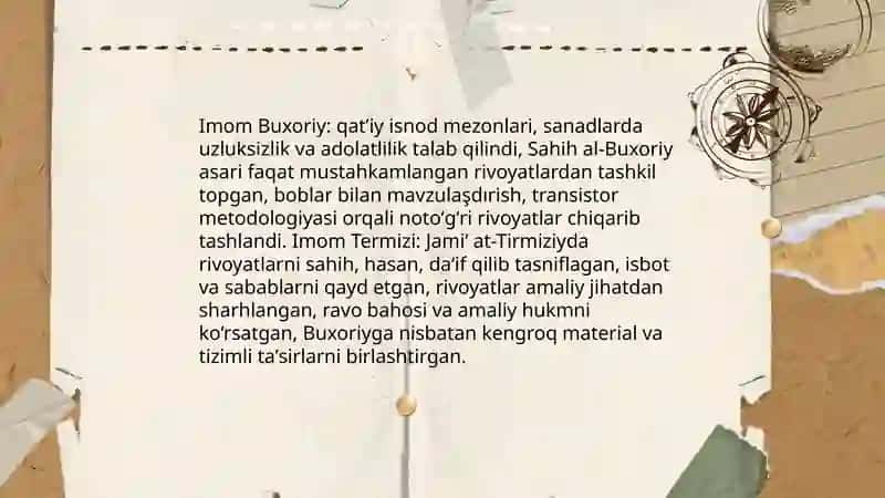 Imom Buxoriy va Imom Termiziyning hadis ilmiga qo'shgan hissalarining qiyosiy tahlili 4