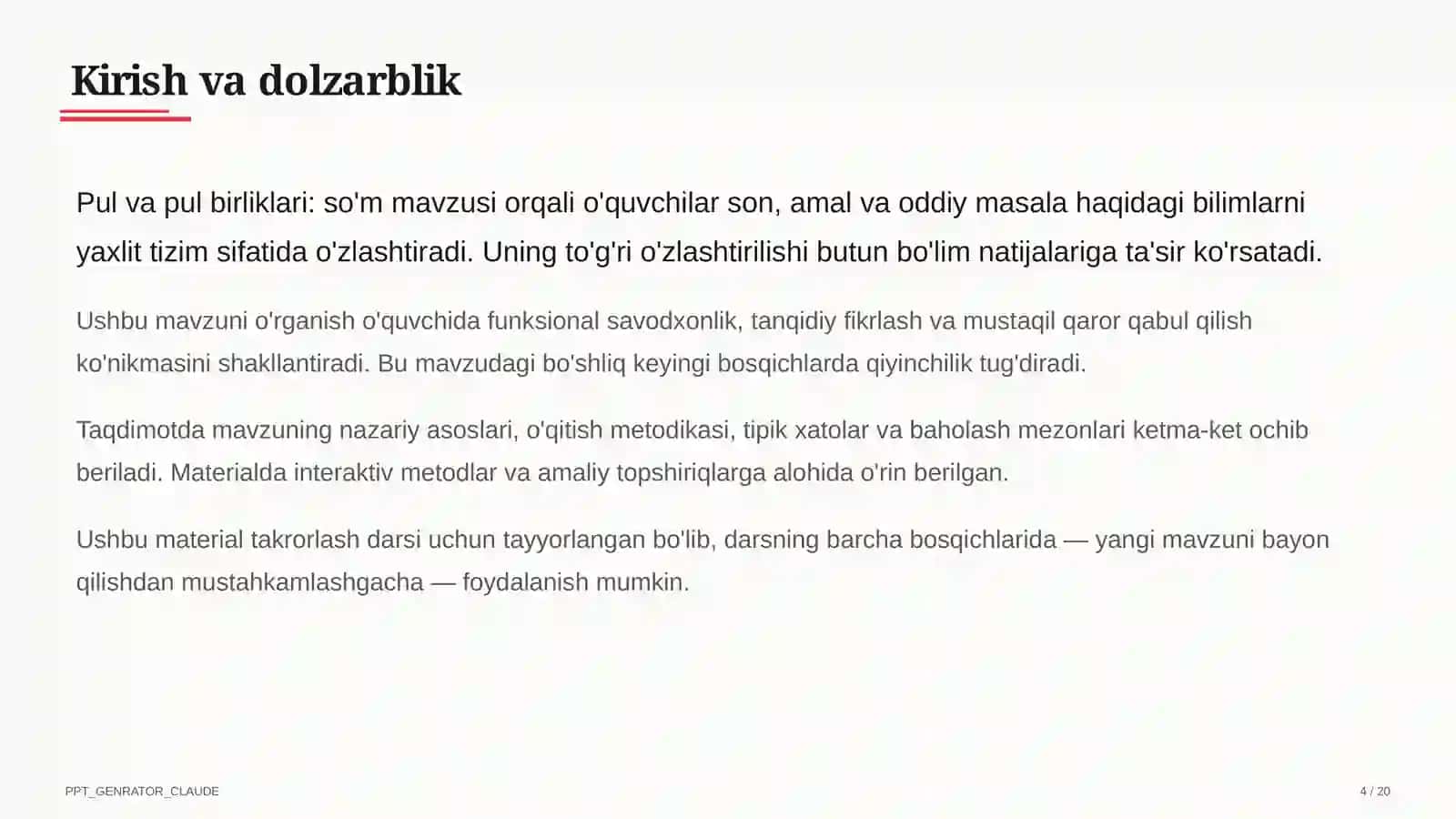 Pul va pul birliklari: so'm (2-sinf) 4