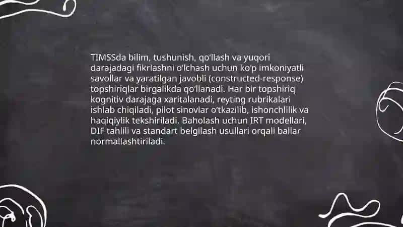 TIMSS xalqaro tadqiqotning tabiiy fanlar mazmuni boʻyicha kognitiv sohalarga doir topshiriqlar bilan ishlash metodikasi 4