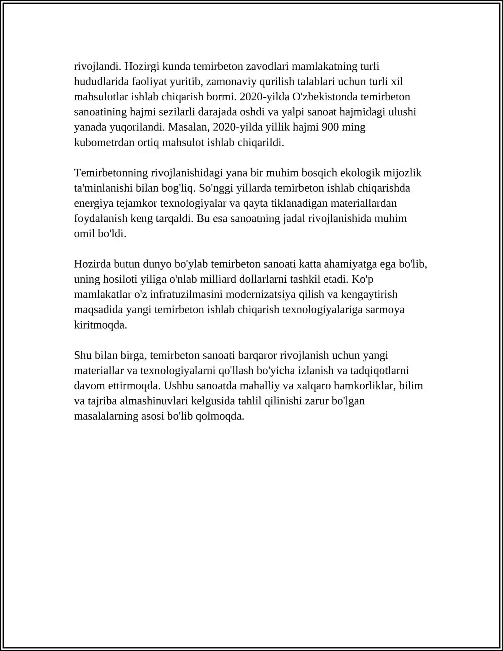 TEMIRBETON SANOATINING YER YUZIDA RIVOJLANISHI VA O'ZBEKISTON RESPUBLIKASIGA KIRIB KELISHI 4