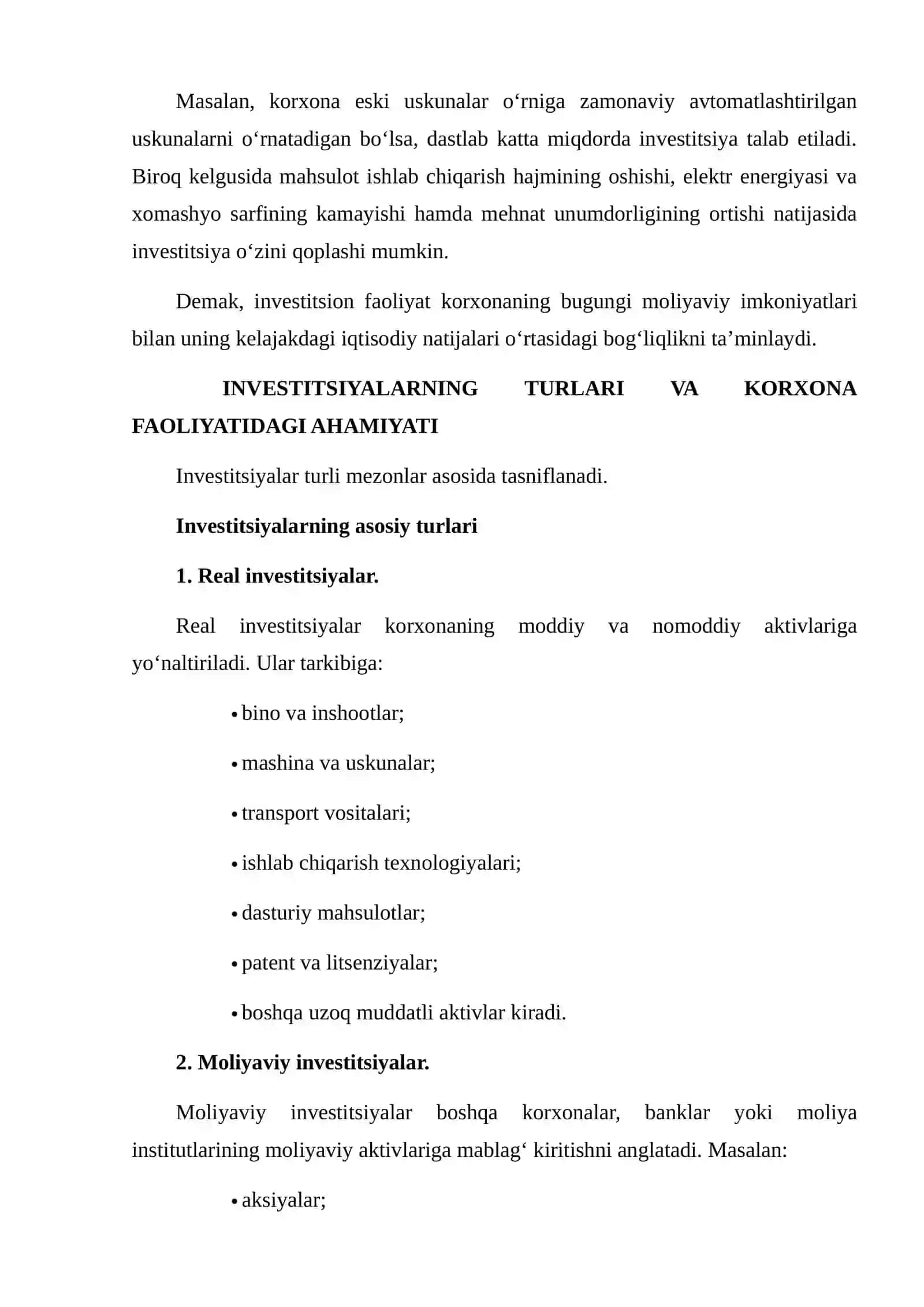 KORXONANING INVESTITSION FAOLIYATI VA INVESTITSIYALARNING IQTISODIY SAMARADORLIGINI QIYOSIY TAHLIL QILISH 4