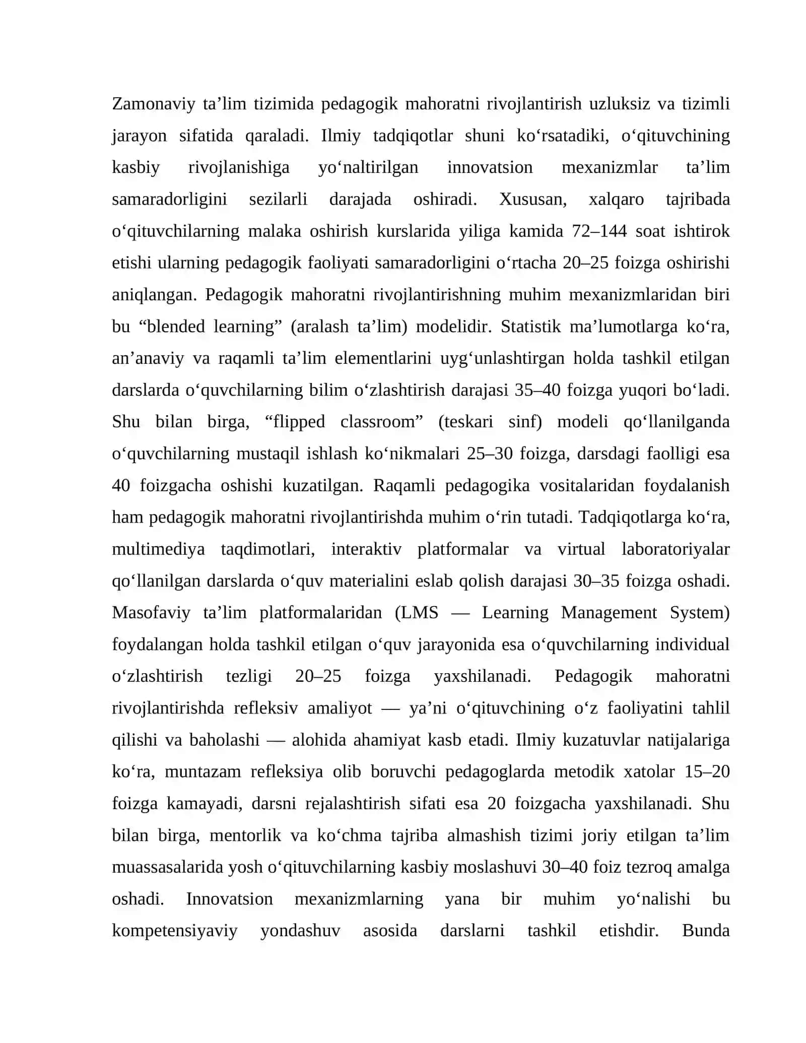 ZAMONAVIY TAʼLIM TIZIMIDA TAʼLIM SAMARADORLIGINI OSHIRISHDA PEDAGOGIK MAHORATNING OʻRNI 4