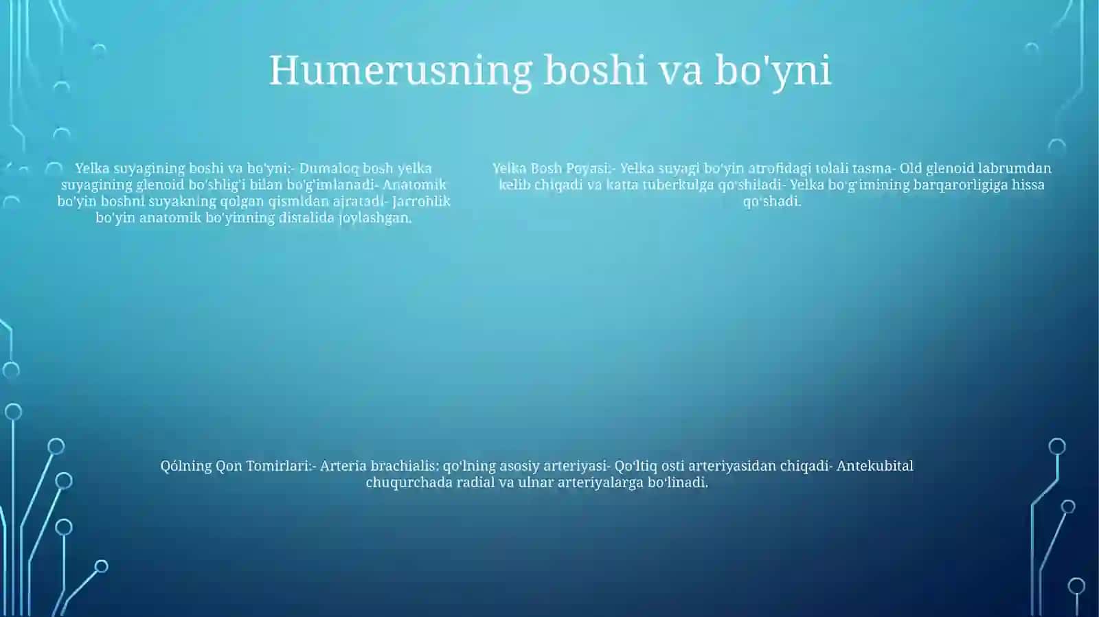 Yelka Bosh Poyasi.Ómrov Osti Arteriyasi. Qólning Qon Tomirlari 4