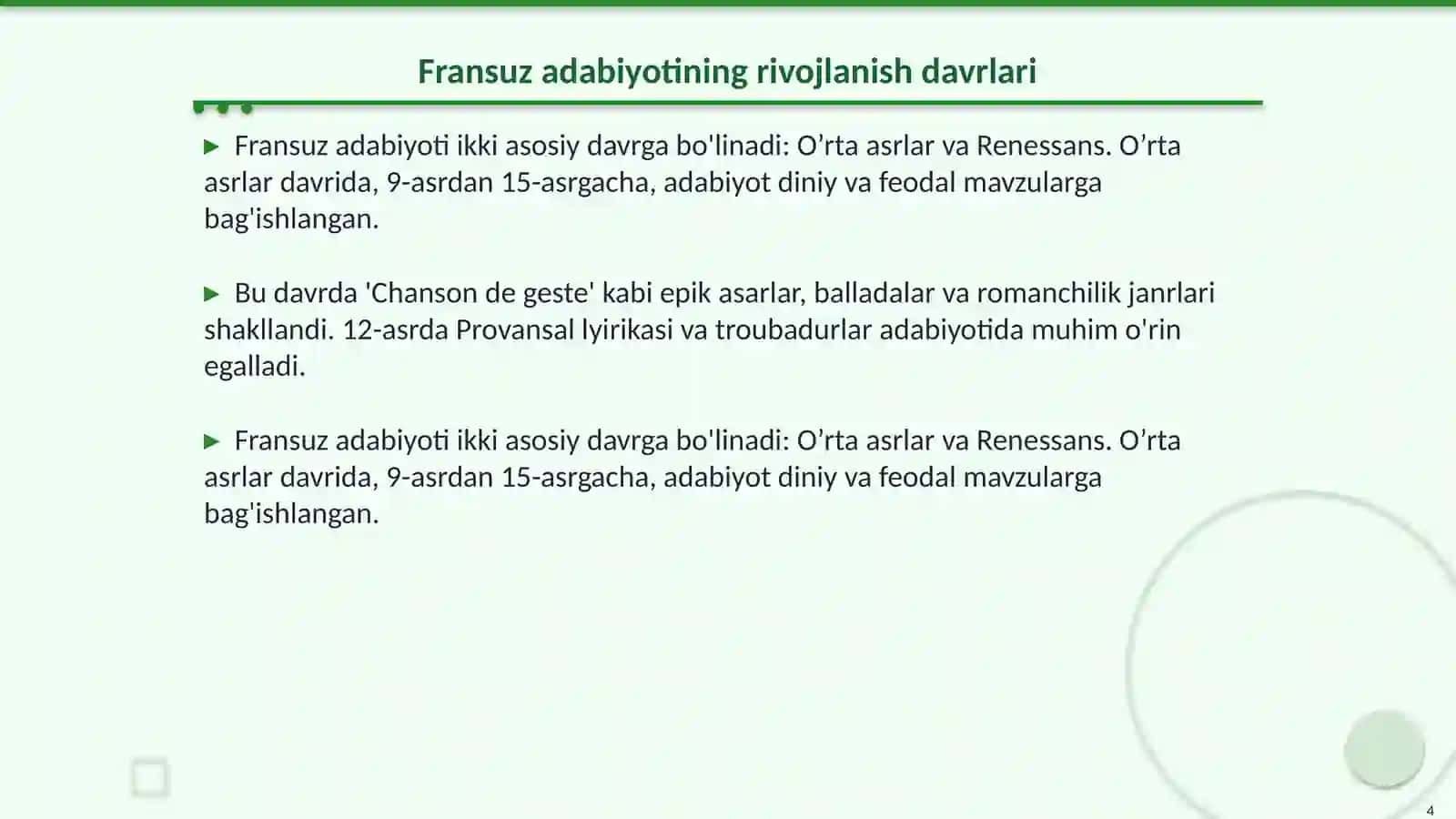 O’rta asrlar Fransuz adabiyoti 4