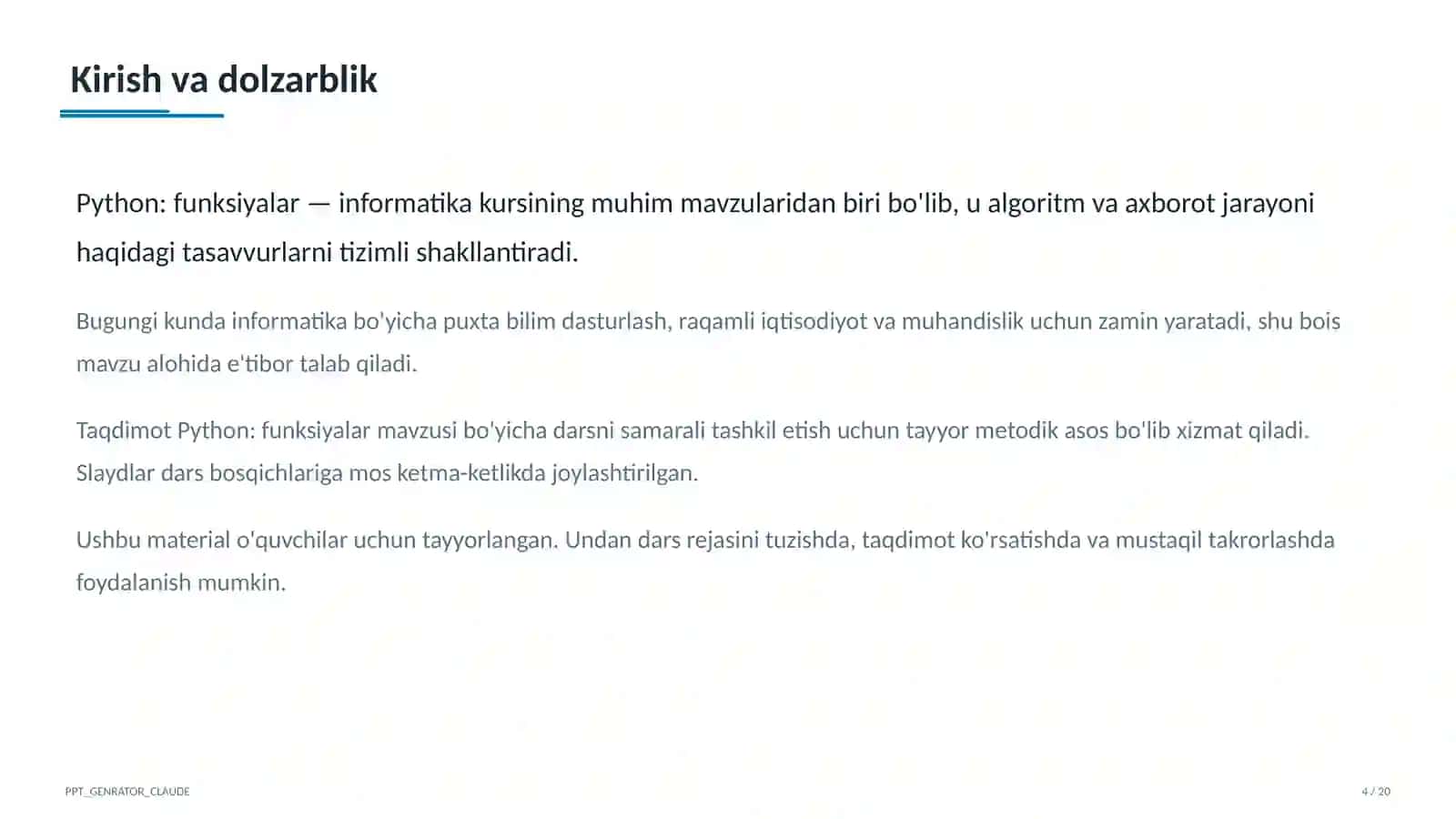 Python: funksiyalar (9-sinf) 4