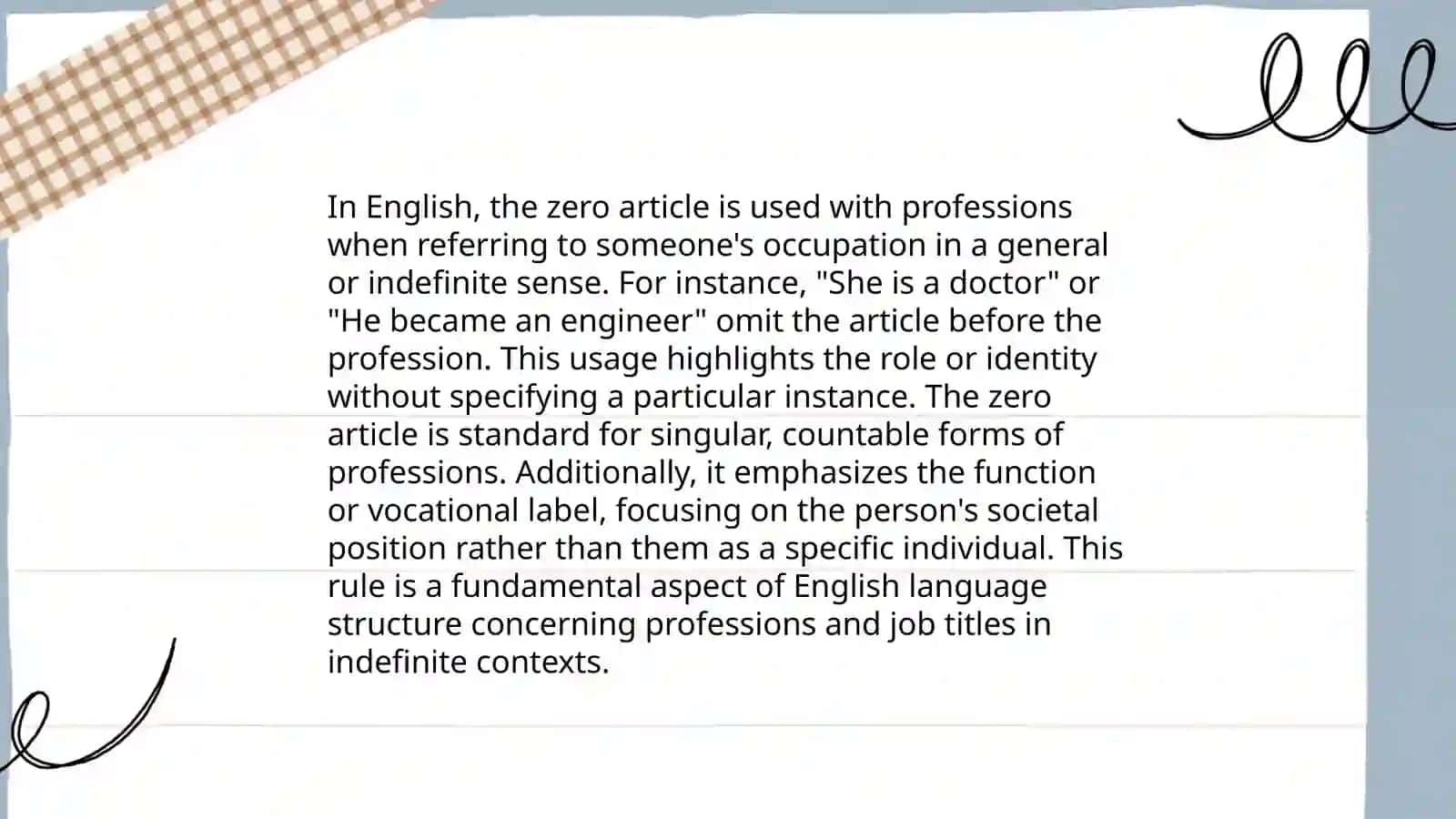 Zero article: study instances where articles are not used. Articles 4