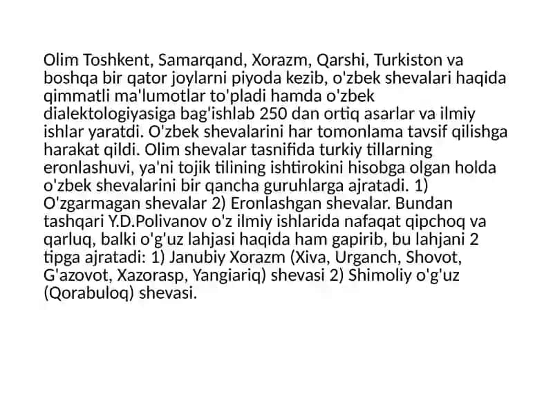 Mavzu: O'ZBEK XALQ SHEVALARINING RUS OLIMLARI TOMONIDAN  TADQIQLARI 4