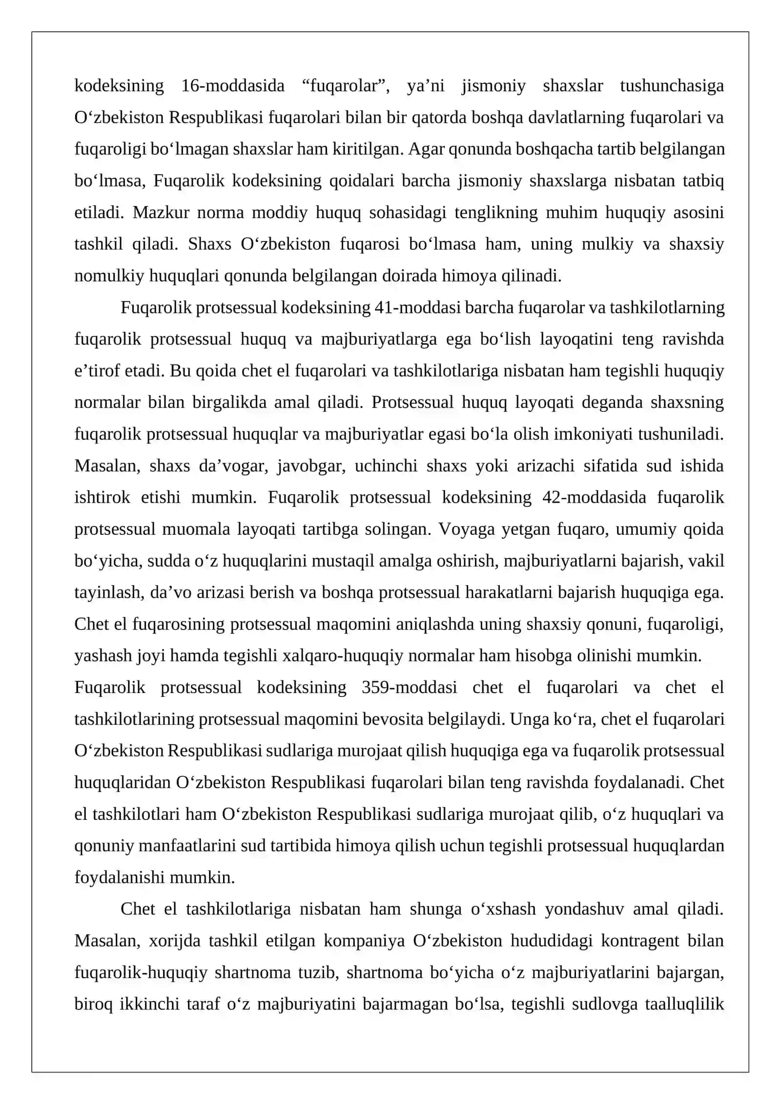 Fuqarolik protsessida chet el fuqarolari va tashkilotlar, fuqaroligi bo‘lmagan shaxslar 4