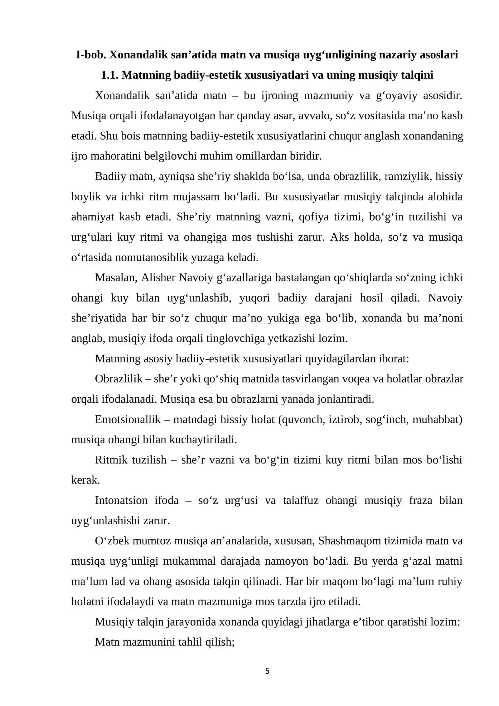XONANDALIKDA MATN VA MUSIQA UYG'UNLIGI 4