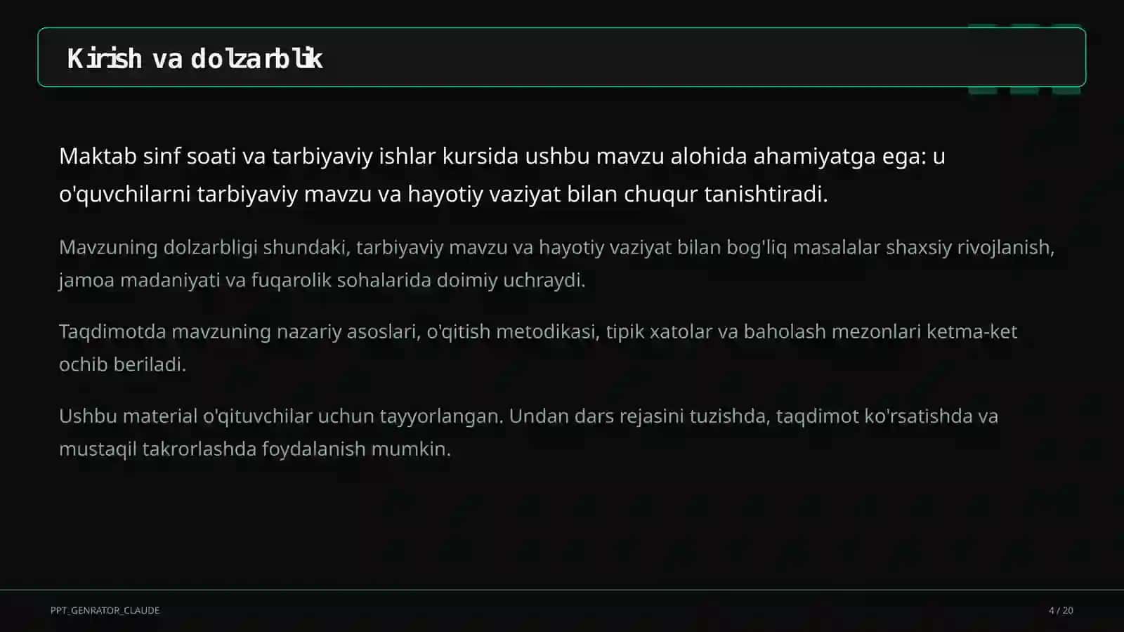 Dars rejasi 4