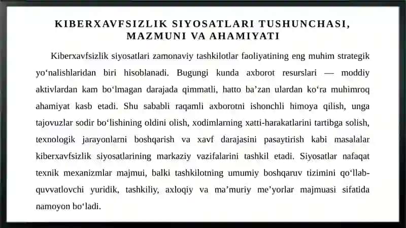 Kiberxavfsizlik siyosatlari tarkibiy elementlari va joriy etish mexanizmlari 4