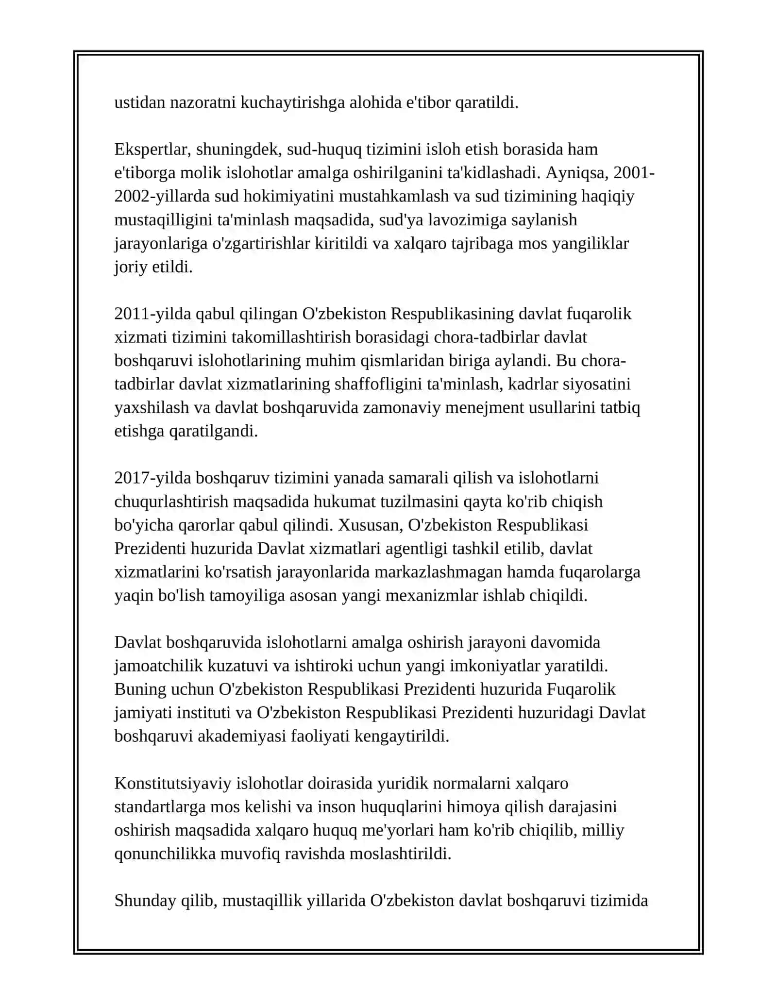 MUSTAQILLIK YILLARIDA DAVLAT BOSHQARUVI TIZIMIDA AMALGA OSHIRILGAN ISLOHOTLAR 4
