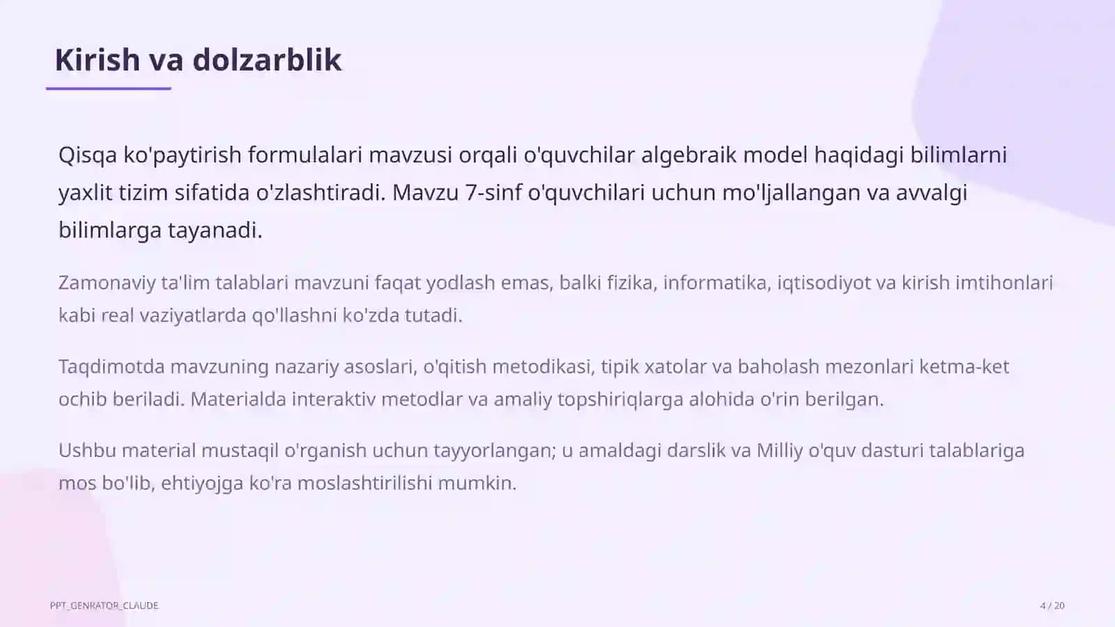 Qisqa ko'paytirish formulalari (7-sinf) 4