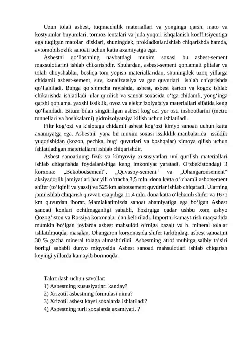 Asbestli rudalarni boyitish texnologiyasi 4