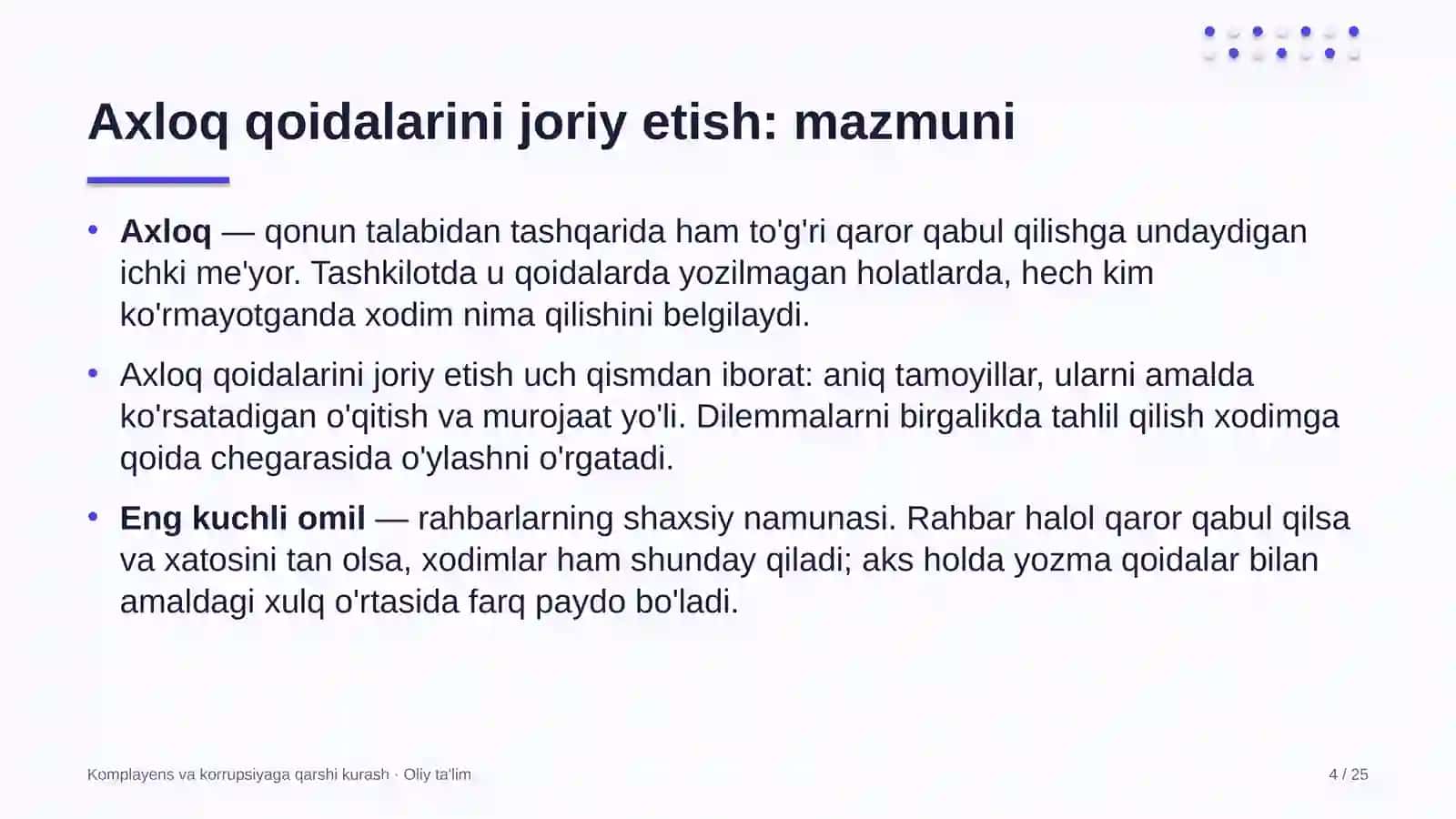 Konservatoriyalarda axloq qoidalarini joriy etish 4