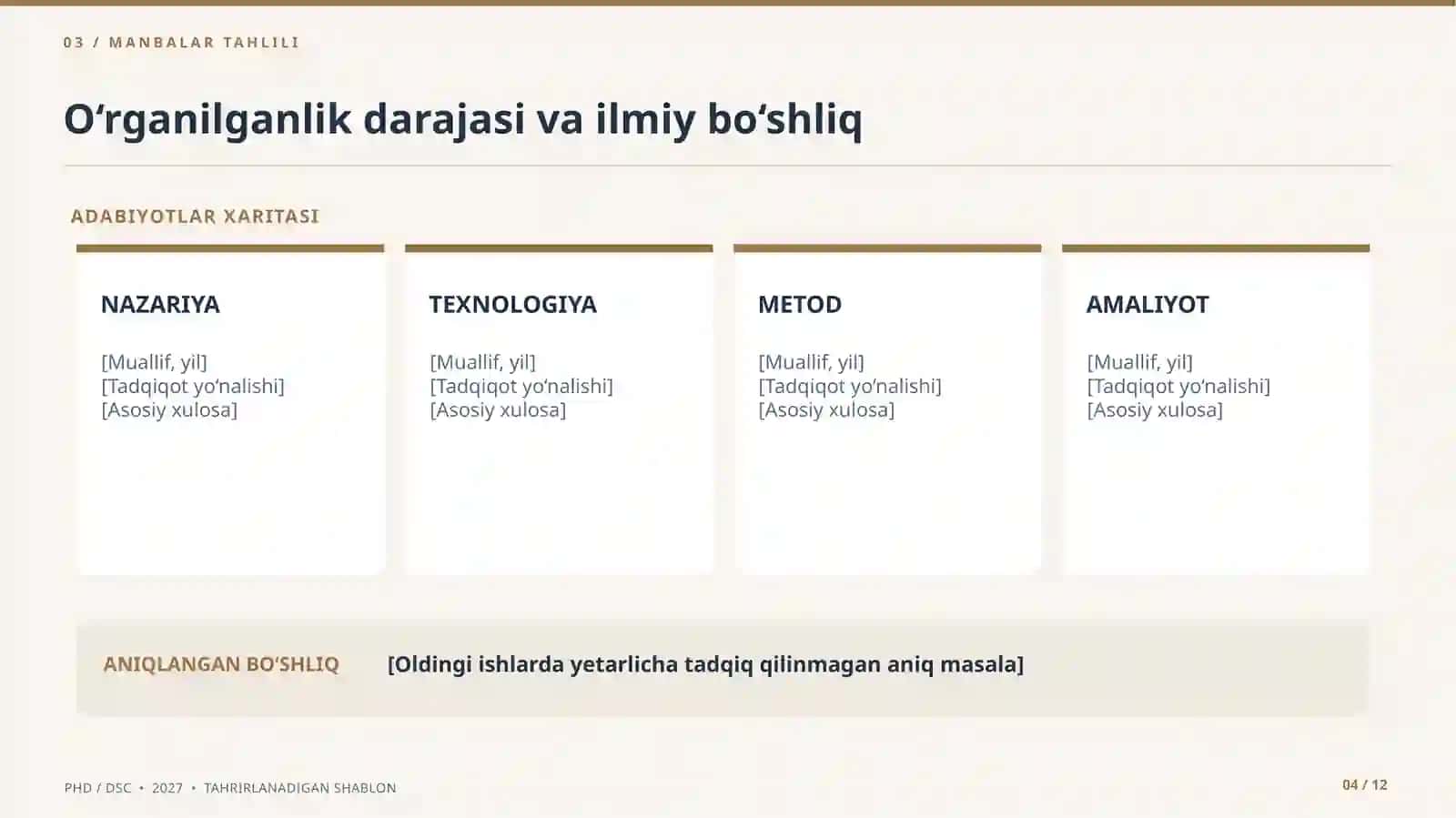PhD / DSc tanlov taqdimoti uchun professional, tahrirlanadigan 12 slayd 4