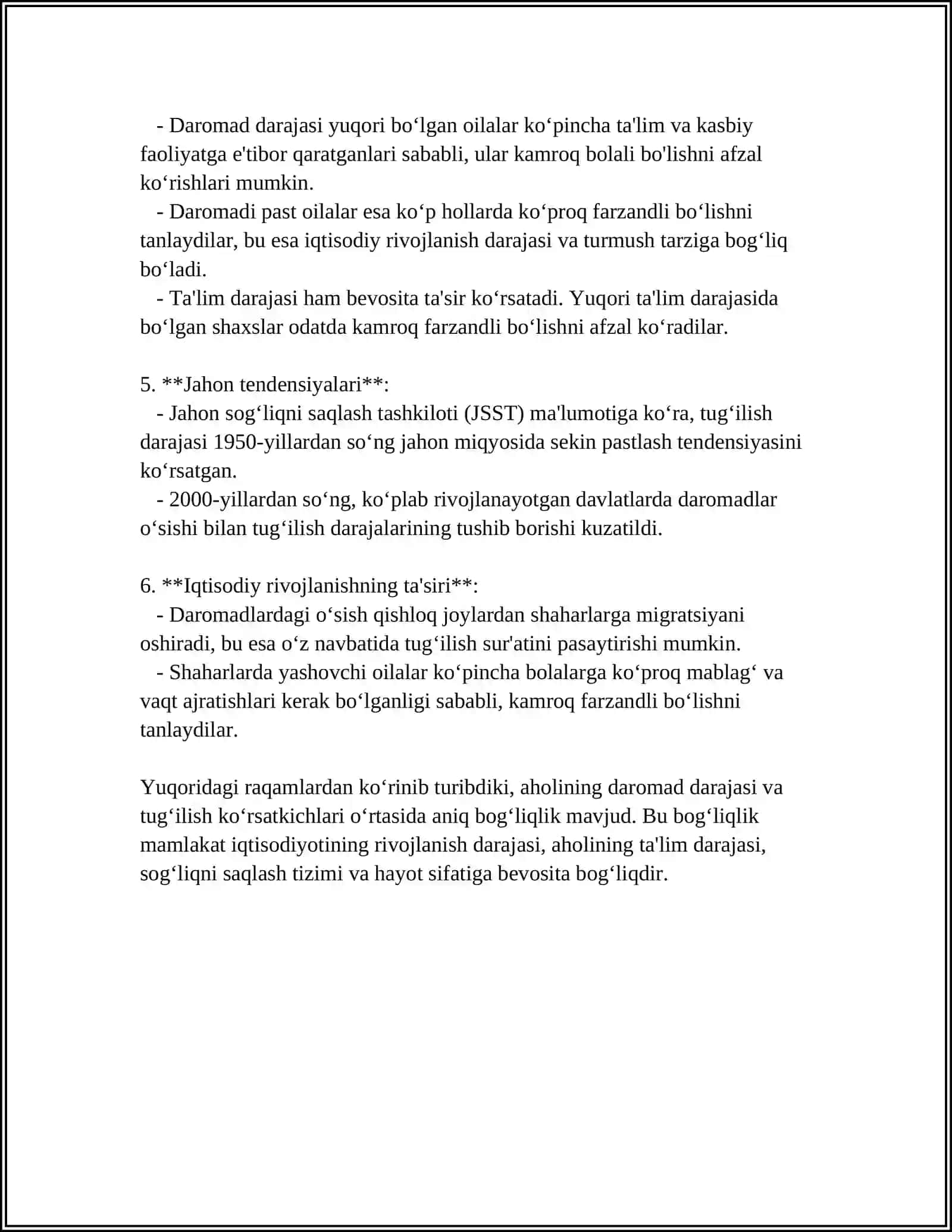 AHOLI DAROMADLARI VA DEMOGRAFIK KO‘RSATKICHLAR O‘RTASIDAGI BOG‘LIQLIK 4