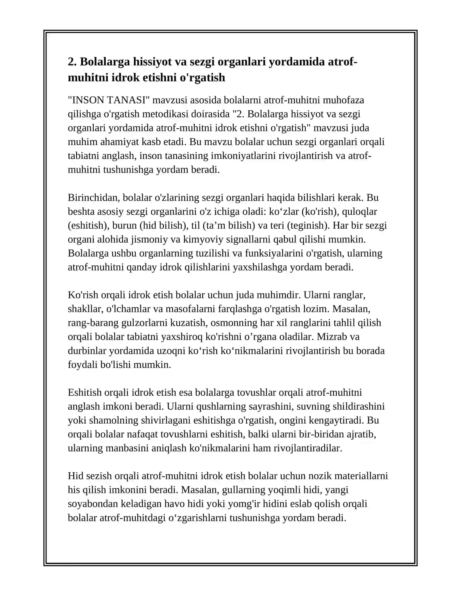 INSON TANASI MAVZUSI ASOSIDA BOLALARNI ATROF MUHITNI MUHOFAZA QILISHGA O'RGATISH METODIKASI 4