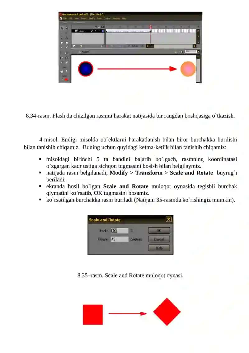 Flash MX DА ОDDIY HАRАKАTLАRNI HОSIL QILISH 4