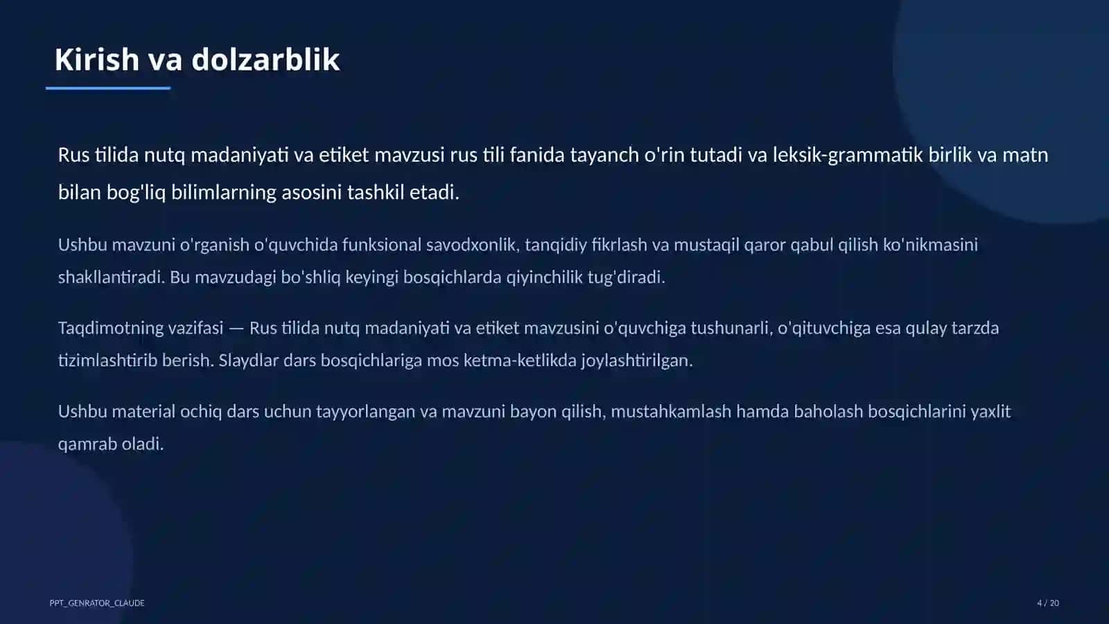 Rus tilida nutq madaniyati va etiket (11-sinf) 4