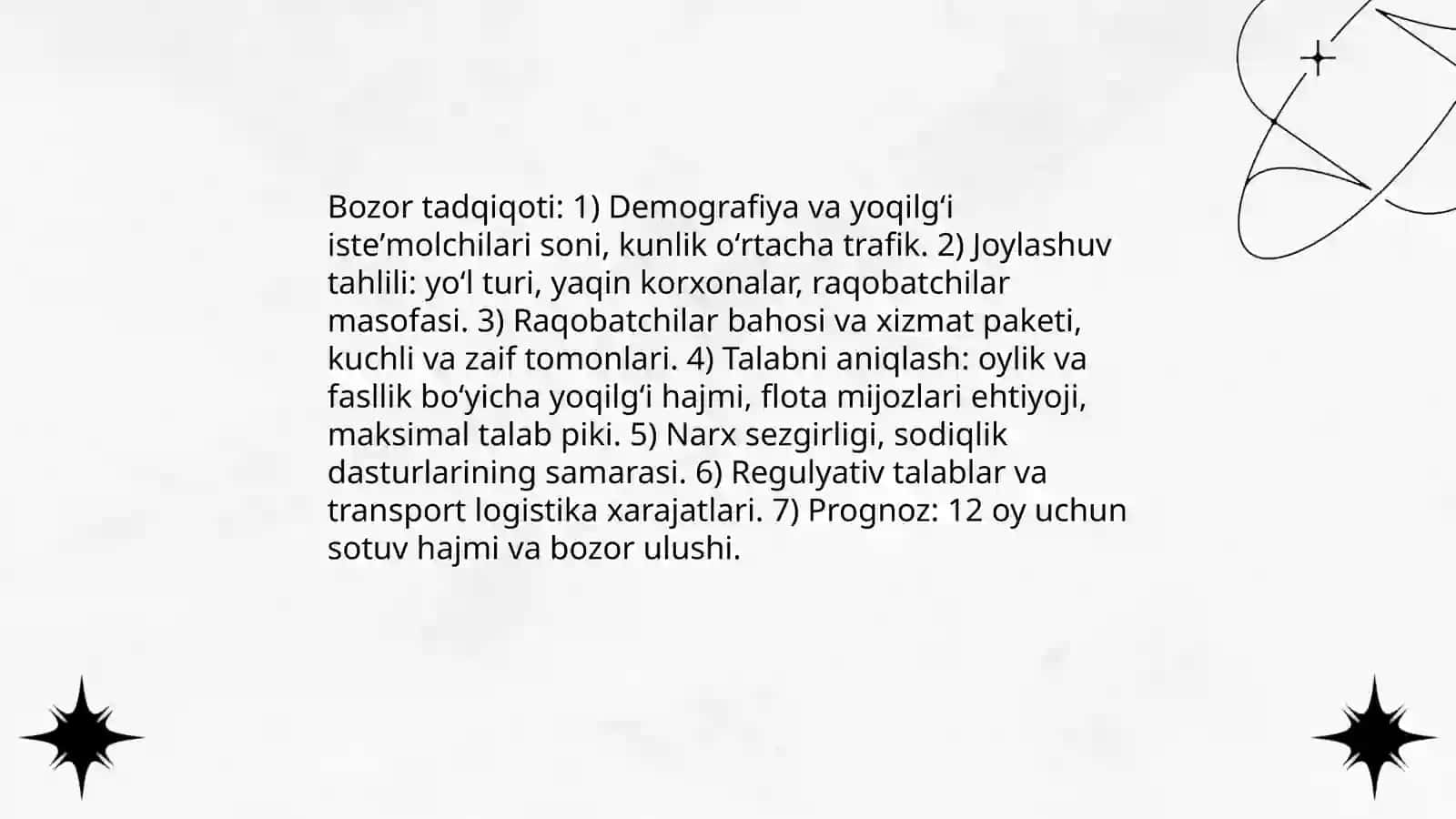 Biznes reja yaratish. Eng sifatli gaz markazi qanday aniqlanadi? 4