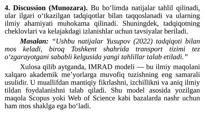 Akademik maqolao'zish: IMRAD modeli asosida 4