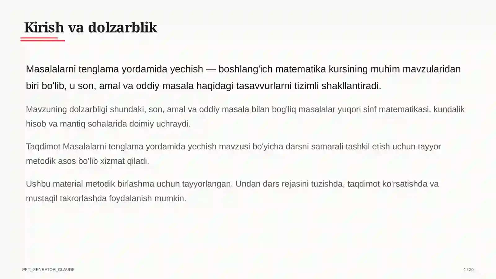Masalalarni tenglama yordamida yechish (3-sinf) 4