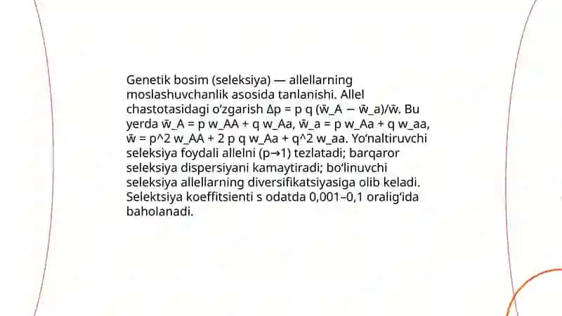 Erkin koʻpayuvchi populyatsiyalarda tenglikning saqlanishi,genetik bosim 4