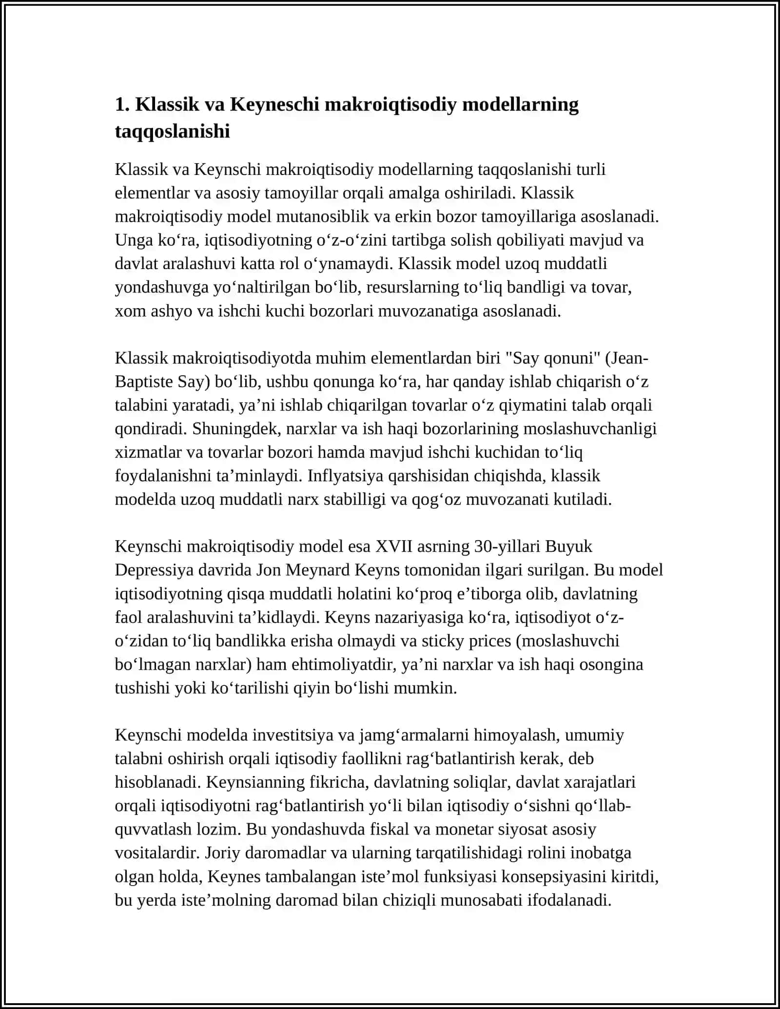ASOSIY MAKROIQTISODIY MODELLARNING QIYOSIY TAHLILI 4