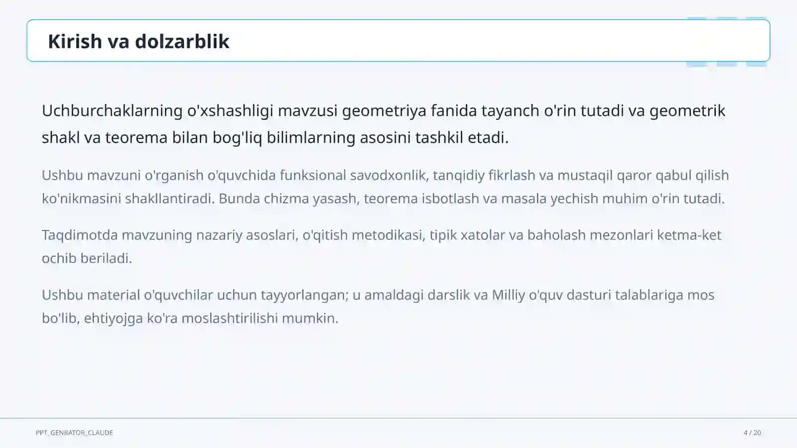 Uchburchaklarning o'xshashligi (8-sinf) 4