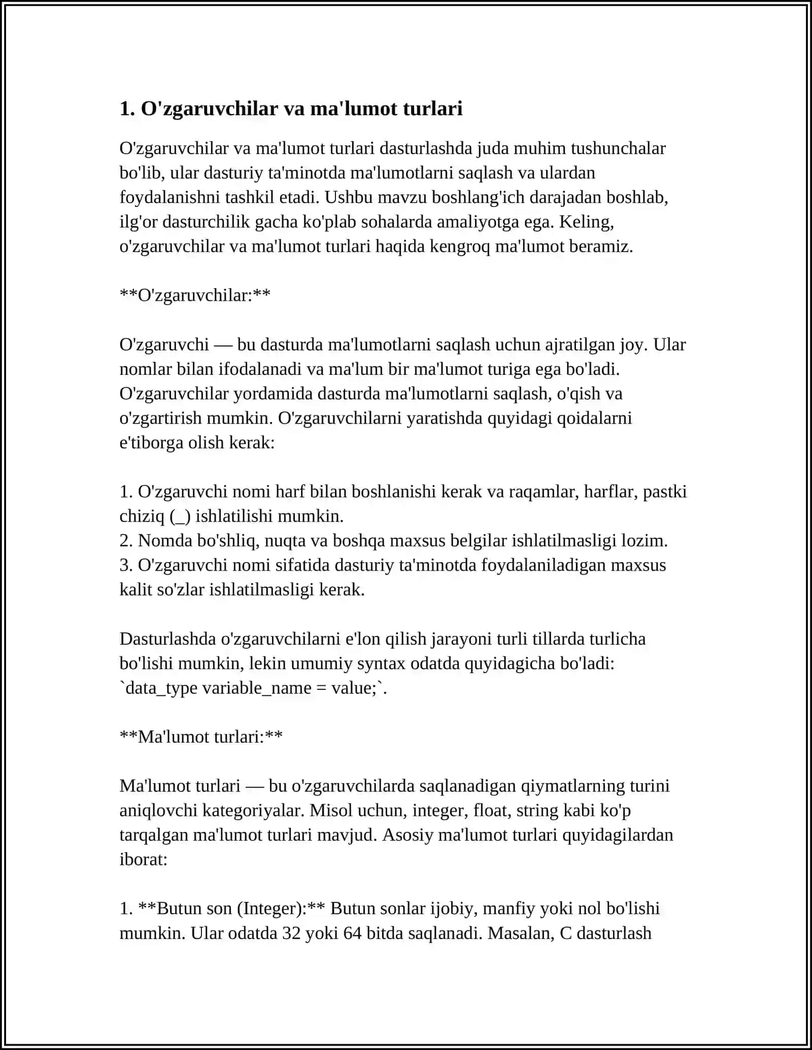 C++ DASTURLASH TILINING ASOSIY KONSTRUKSIYALARI VA TIZIMDA QOʻLLASH XUSUSIYATLARI 4