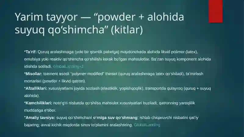 Qorishmaning tayyorgarlik darajasiga ko'ra bo'linishi 4