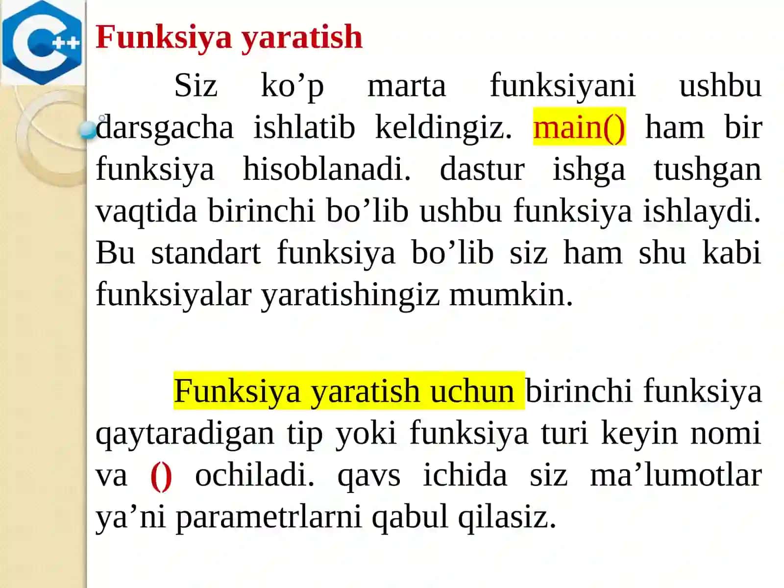 C++ DASTURLASH TILIDA FUNKSIYALAR 4