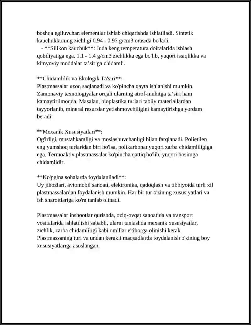 PLASTMASSALARDAN BUYUMLAR ISHLAB CHIQARISH 4